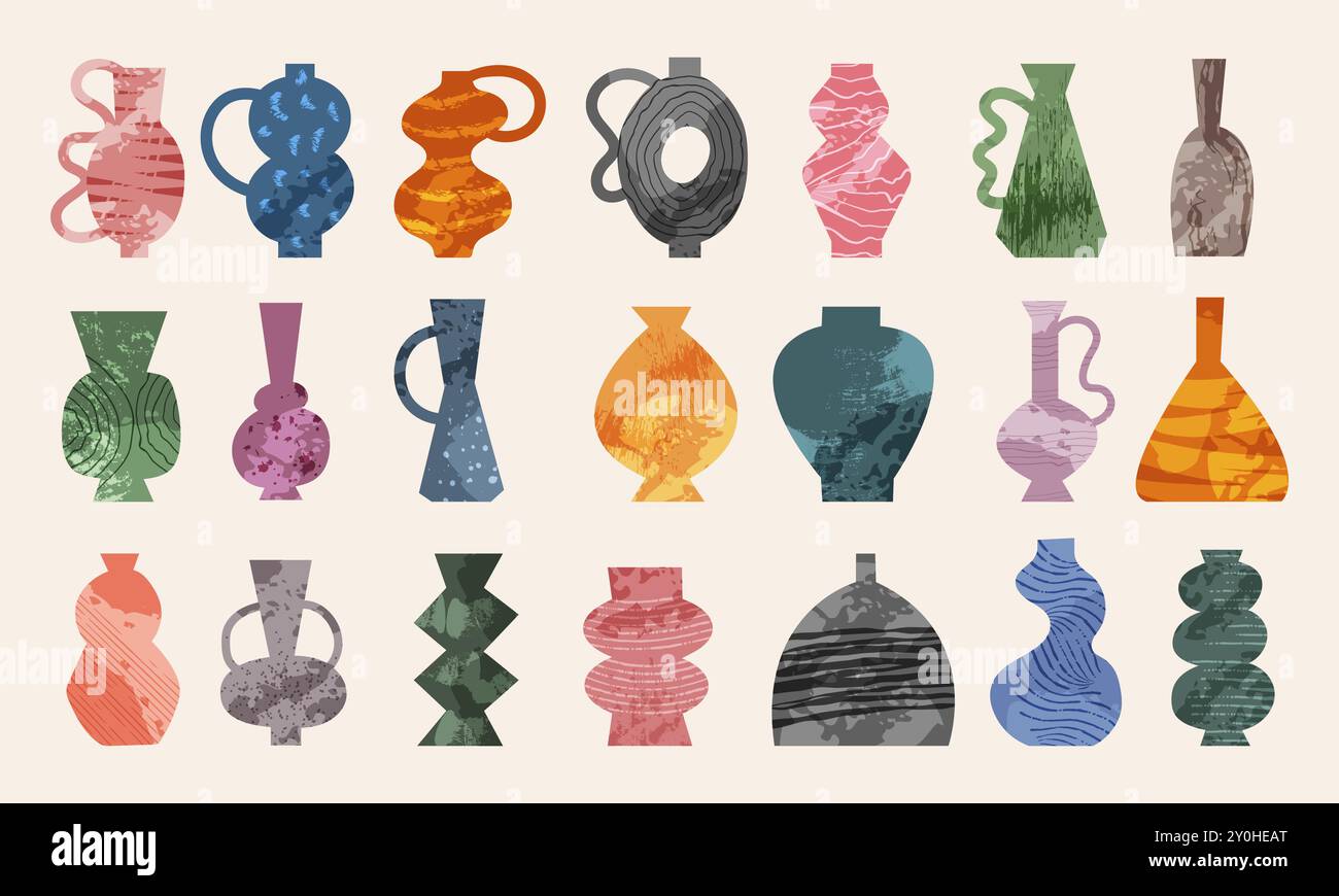 Vaso decorativo. Collezione di ceramiche dal design piatto recente vaso vettoriale fatto a mano o ceramisti di argilla Illustrazione Vettoriale