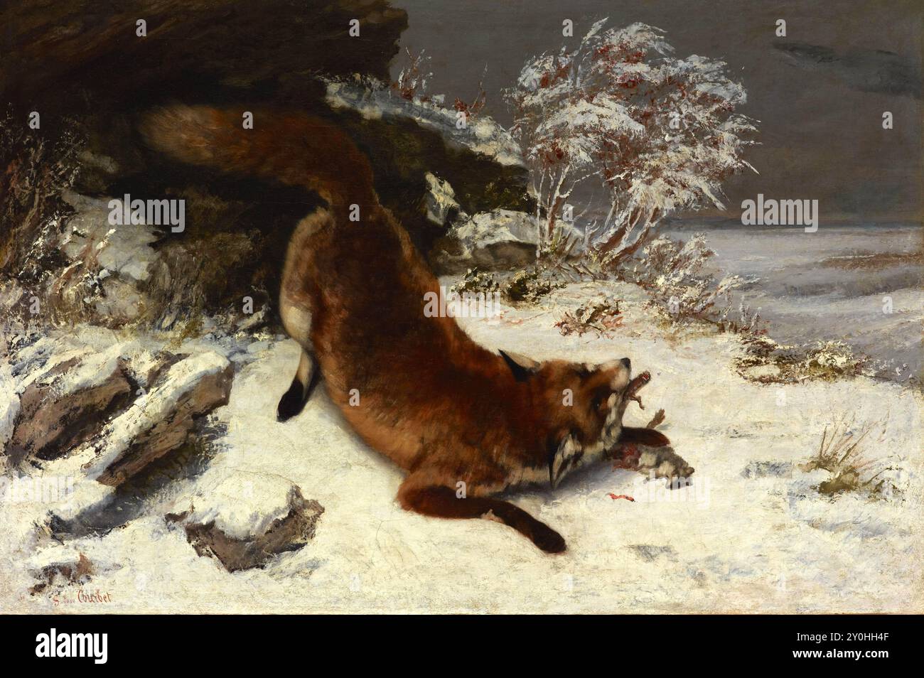 Fox in the Snow, 1860, dipinto di Gustave Courbet Foto Stock
