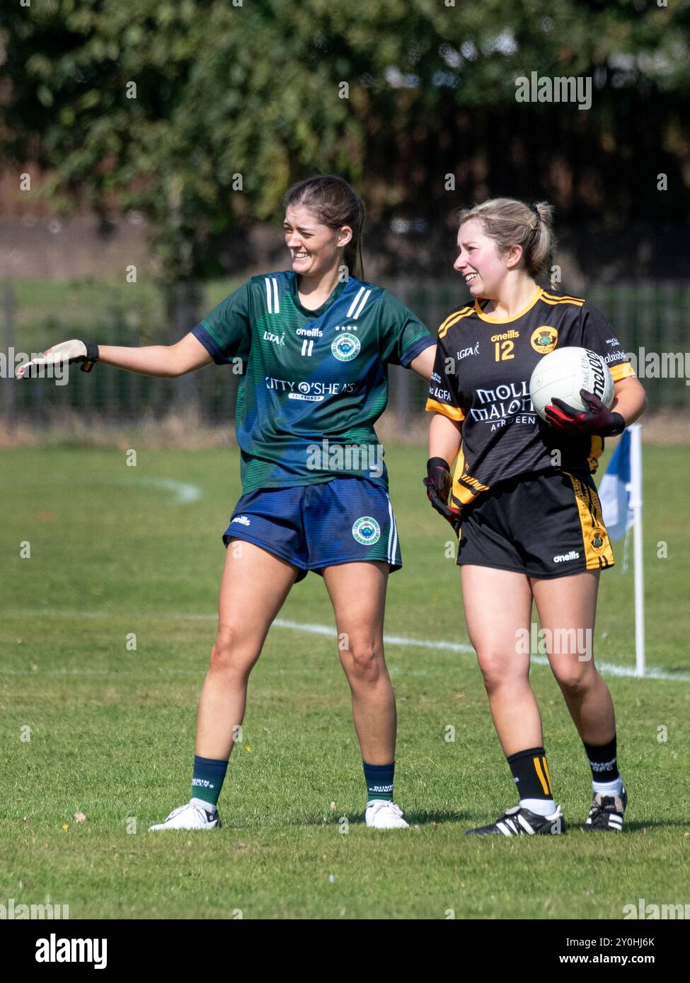 Dundee, Scozia, Regno Unito. 31 agosto 2024: La finale della LGFA Junior Cup tra Dunedin Connolls Women e Dalriada GFC Women al Dawson Park. Foto Stock