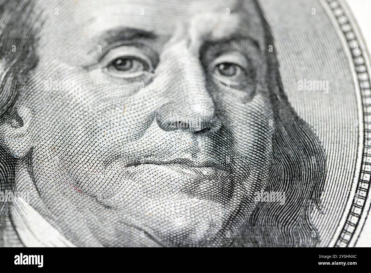 Primo piano di cento dollari americani, dettagli di 100 dollari americani in contanti Foto Stock