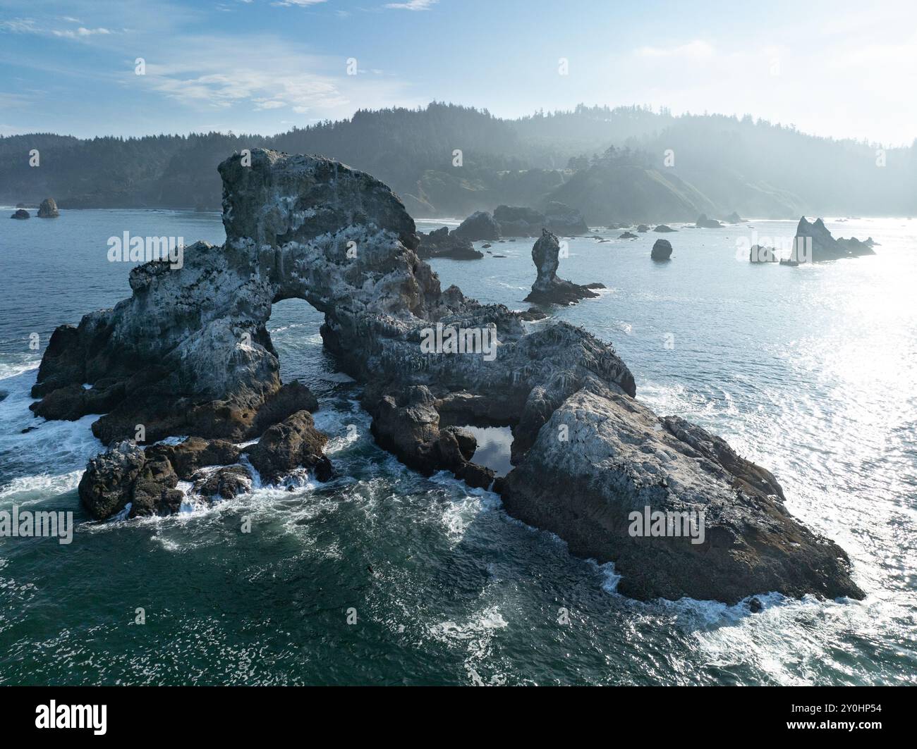 Gli aspri fondali marini si trovano appena al largo della costa panoramica dell'Oregon settentrionale, vicino a Cannon Beach. Questa splendida zona è a circa un'ora di auto da Portland. Foto Stock