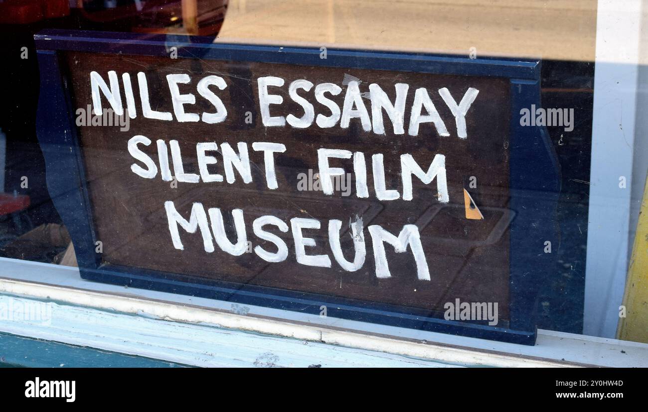 Cartellone per finestra del Niles Essanay Silent Film Museum, Fremont, California Foto Stock