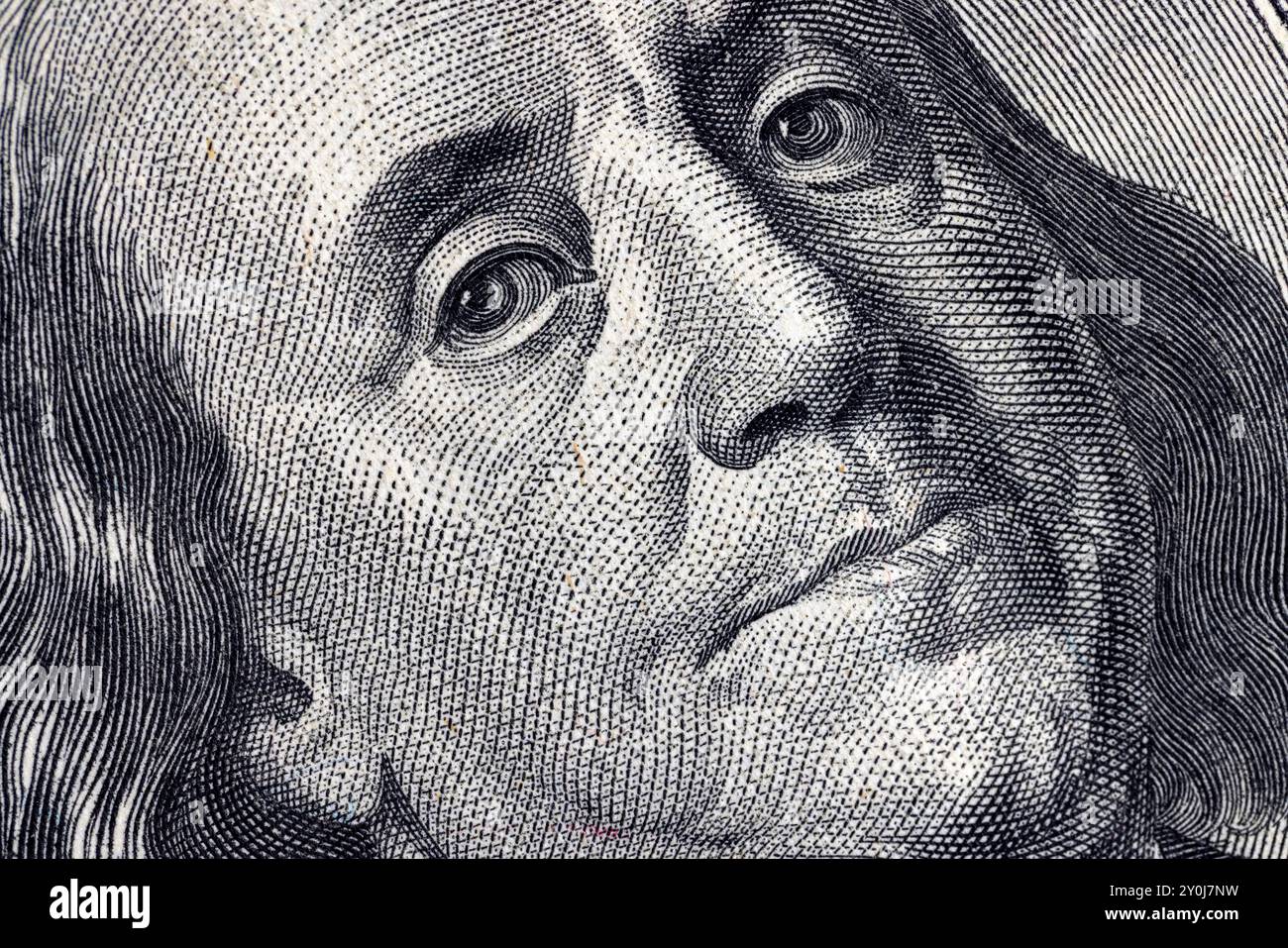 Primo piano di cento dollari americani, dettagli di 100 dollari americani in contanti Foto Stock
