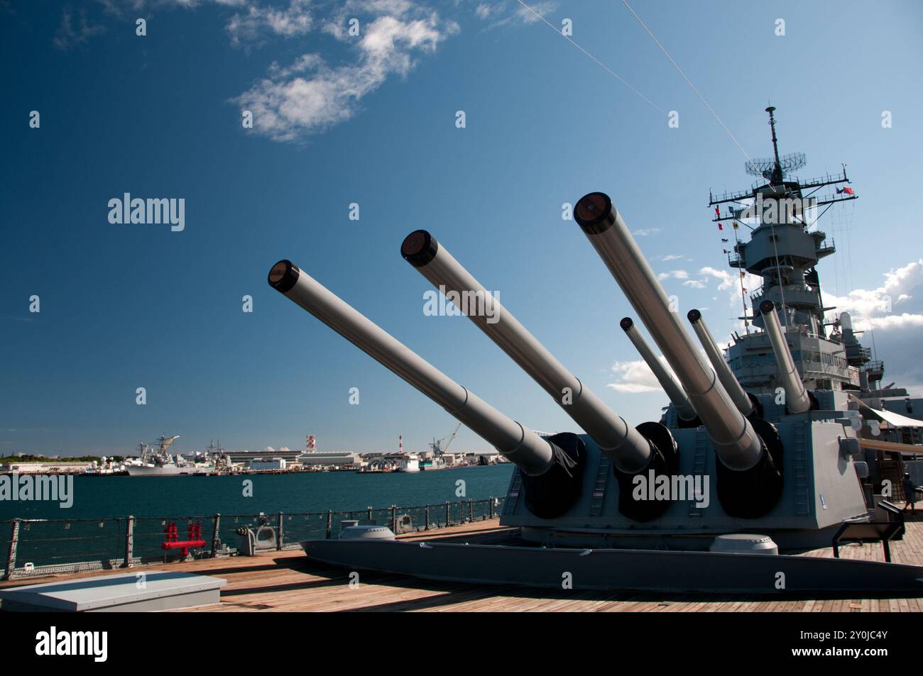 La USS Missouri in mostra a Pearl Harbor, Hawaii Foto Stock