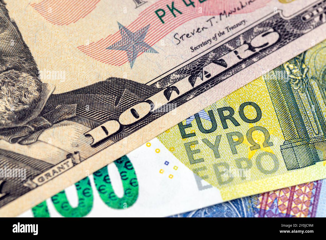 Dettagli di denaro americano primo piano, dettagli di una fattura americana da cinquanta dollari Foto Stock