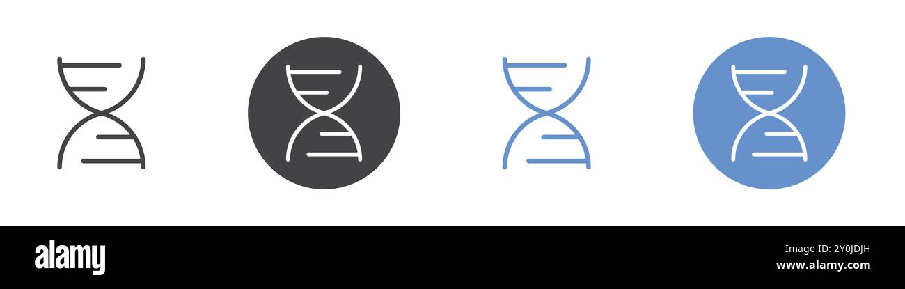 Set piatto DNA Icon in bianco e nero contorno vettoriale Illustrazione Vettoriale