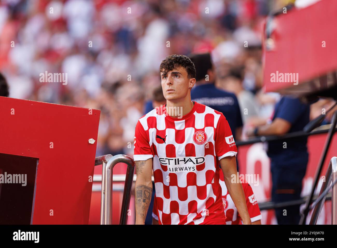 Siviglia, Spagna. 1 settembre 2024. Alejandro Frances (Girona FC) visto in azione durante la partita SPORTIVA LaLiga EA tra squadre di Siviglia FC e Girona FC all'Estadio Ramon Sanchez Pizjuan. Girona FC ha battuto Sevilla FC 2-0 (foto di Maciej Rogowski/SOPA Images/Sipa USA) crediti: SIPA USA/Alamy Live News Foto Stock