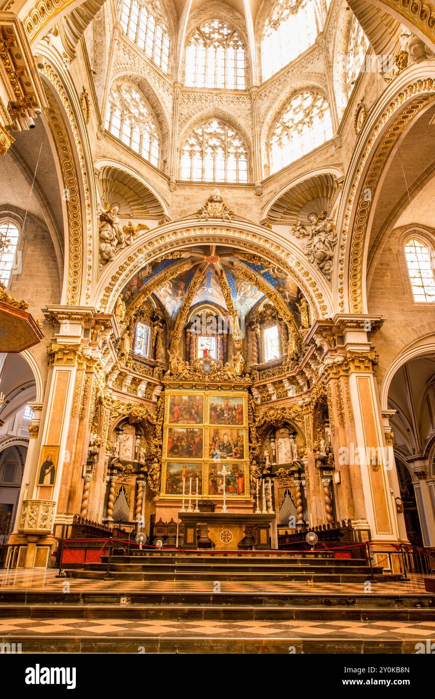 La Cattedrale di Valencia (Basilica dell'assunzione di nostra Signora), Plaza de la Reina, Valencia, Spagna. Foto Stock