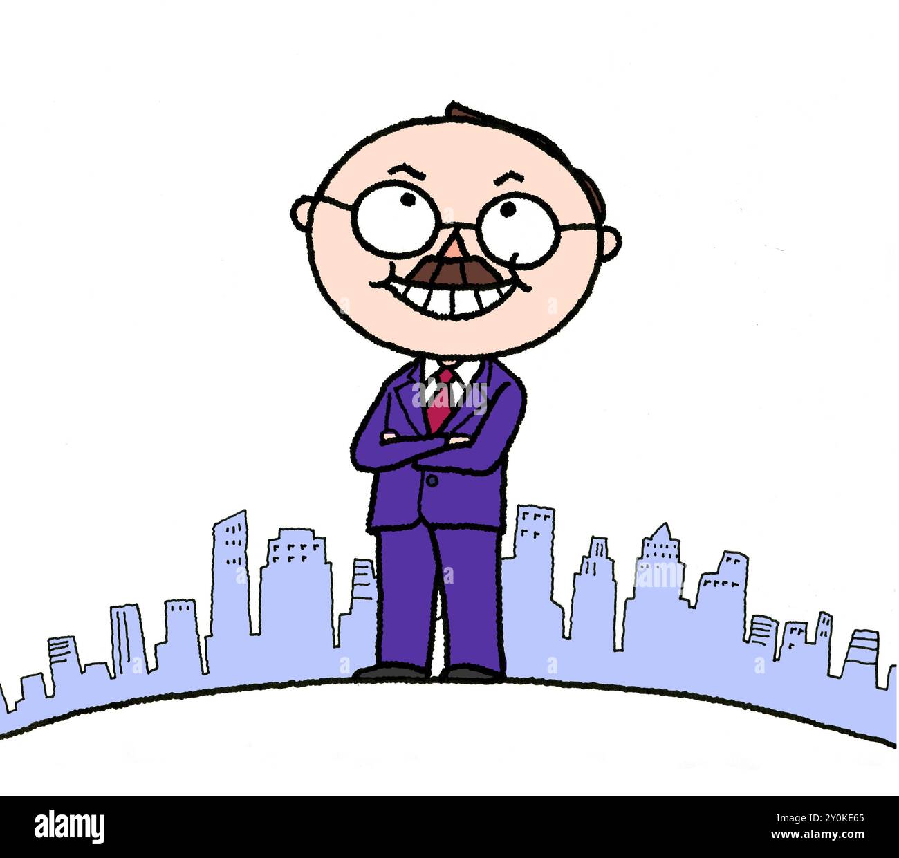 Uomo anziano con le braccia incrociate con fiducia e sorridendo senza paura su uno sfondo di grattacieli Foto Stock