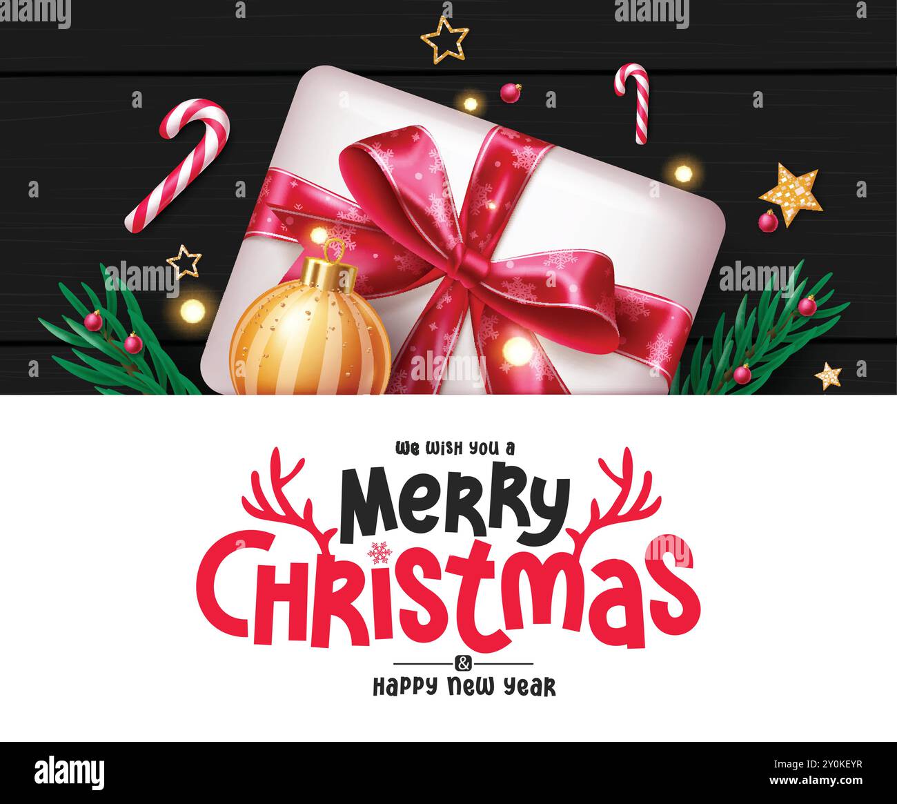 Due Palle Dell'oro E Rosse Di Natale E Foglie Dell'agrifoglio Immagine