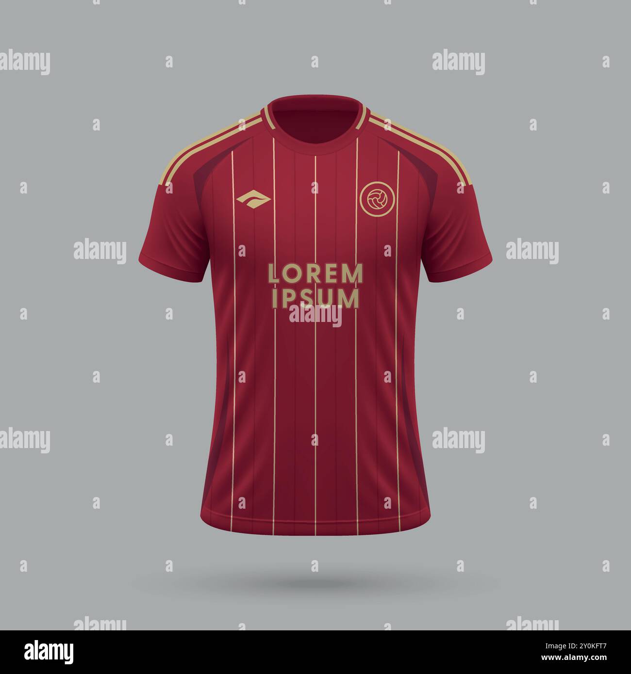 Maglia da calcio realistica 3d in stile Roma, modello di maglia da calcio 2024 Illustrazione Vettoriale