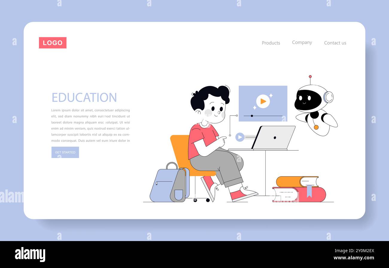 Concetto di formazione online. Apprendimento degli studenti con l'aiuto di notebook e intelligenza artificiale. Impegnato in corsi di formazione digitali, assistenza tecnologica interattiva. Illustrazione vettoriale. Illustrazione Vettoriale