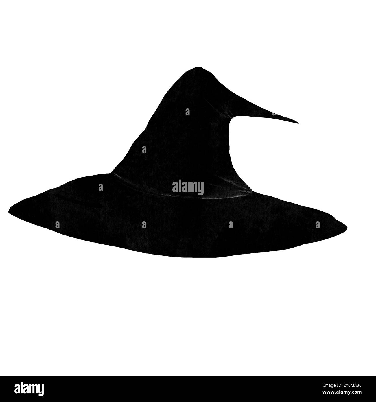 Cappello da strega acquerello. Cappuccio mago nero disegnato a mano. Clip art isolata su sfondo bianco del copricapo di Halloween. Ideale per adesivi, foto design e. Foto Stock
