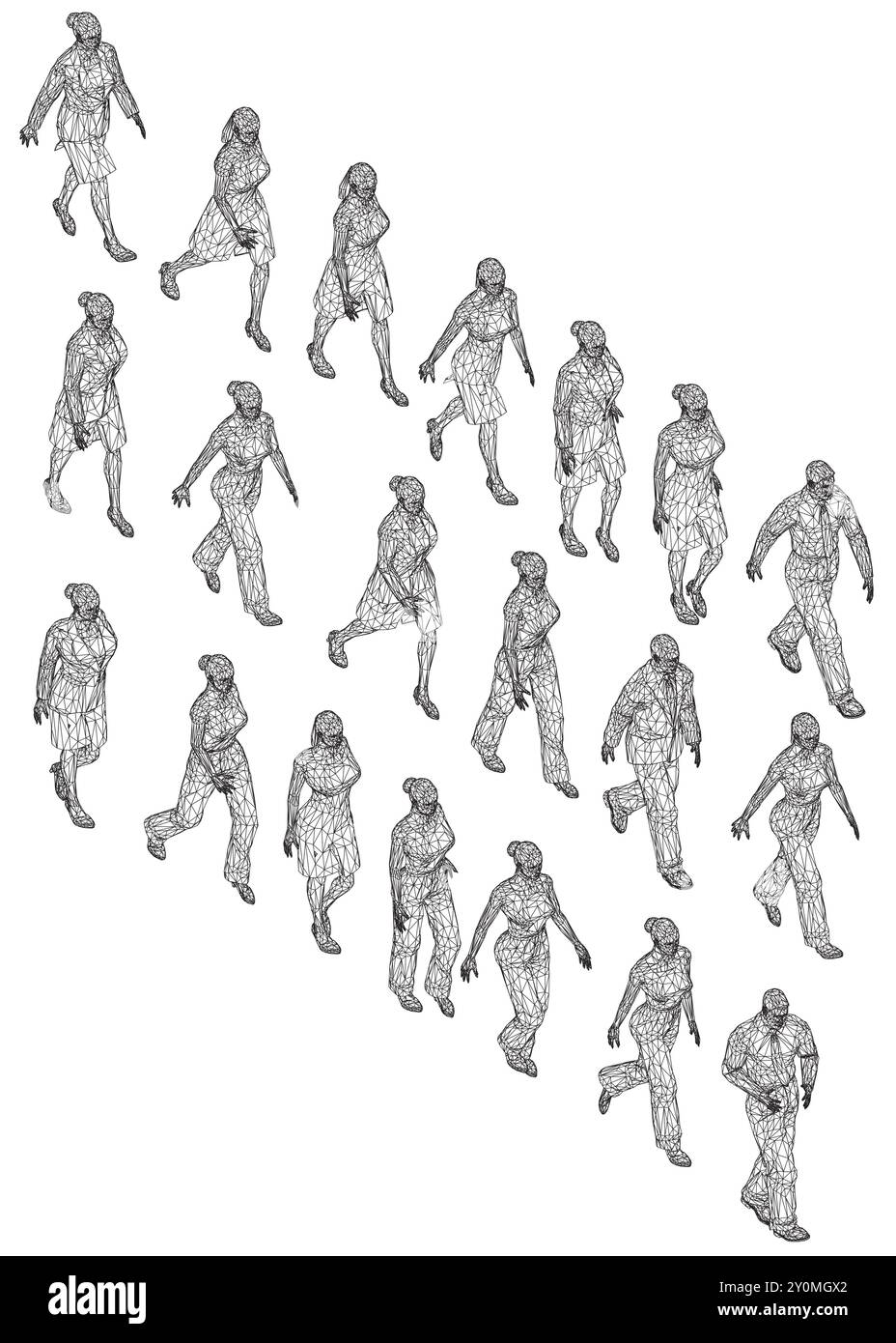 Ambientato con contorni di persone che camminano da linee nere isolate su sfondo bianco. Uomini e donne che camminano. Illustrazione vettoriale. Illustrazione Vettoriale