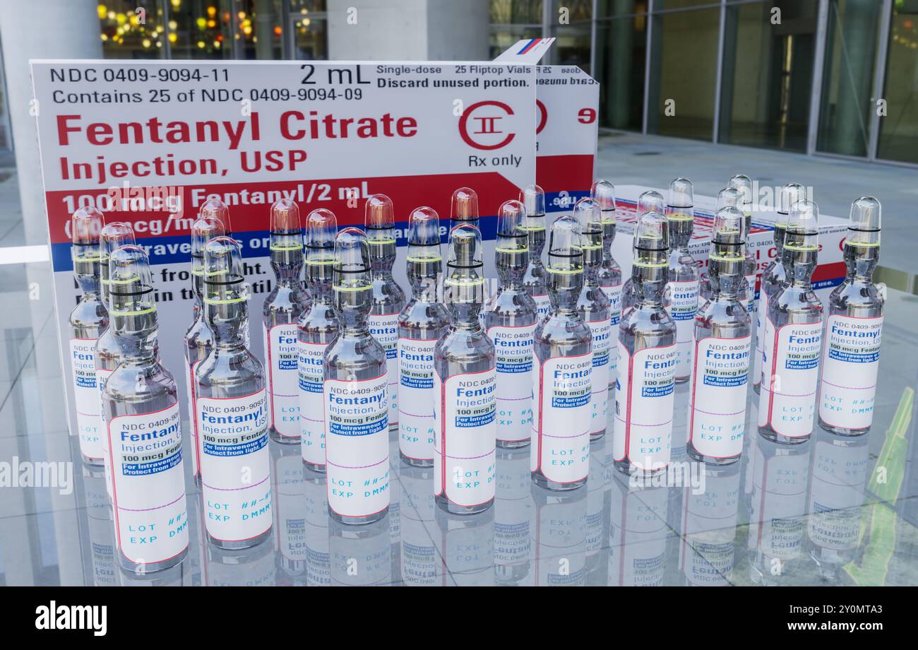 fentanil per il rendering 3d del concetto di farmaco o medicina Foto Stock