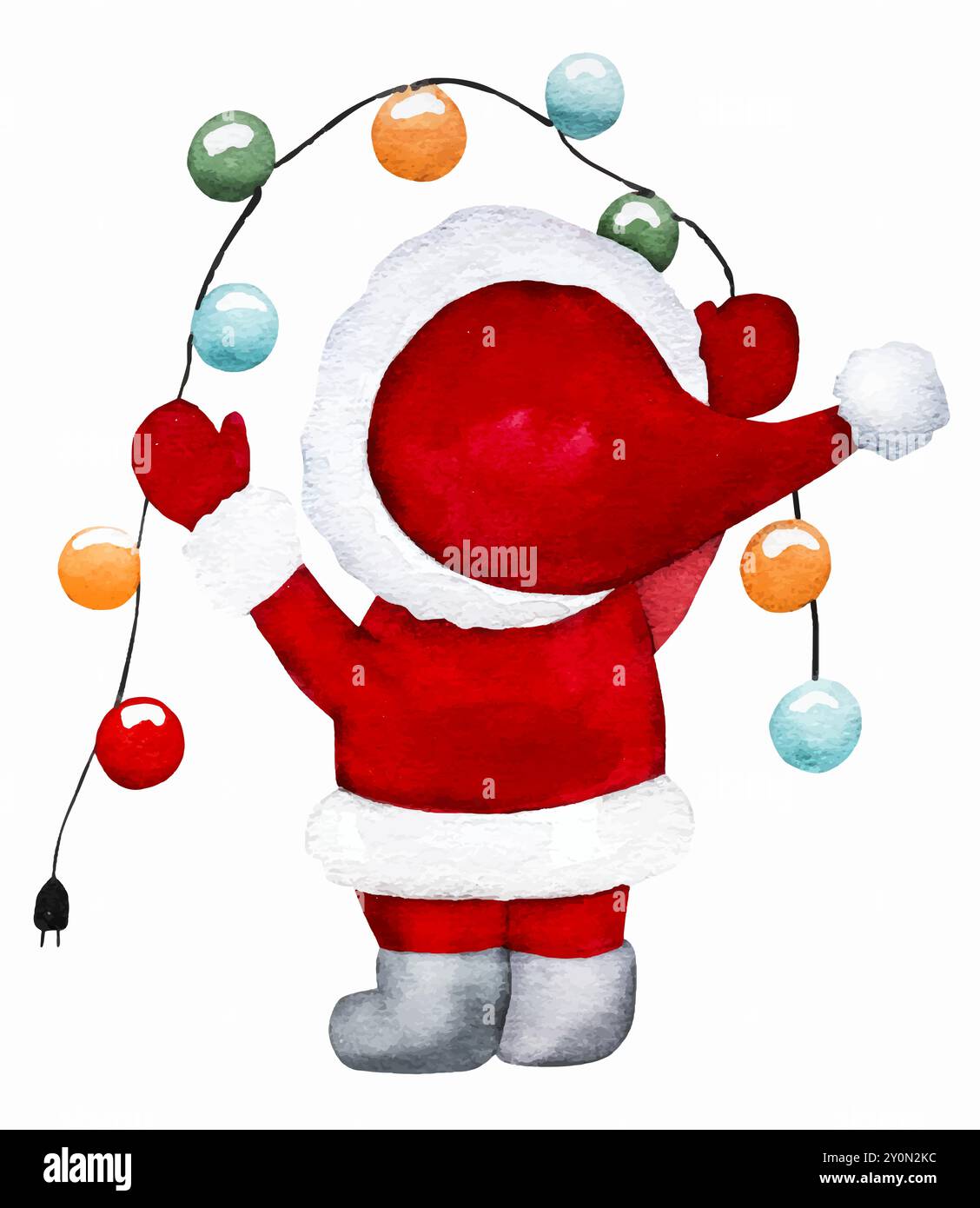 Gnomi natalizi Babbo Natale aiuta a disegnare i coor invernali con calze natalizie e regali. Collezione di nani natalizi di Capodanno con decorazioni tradizionali Illustrazione Vettoriale