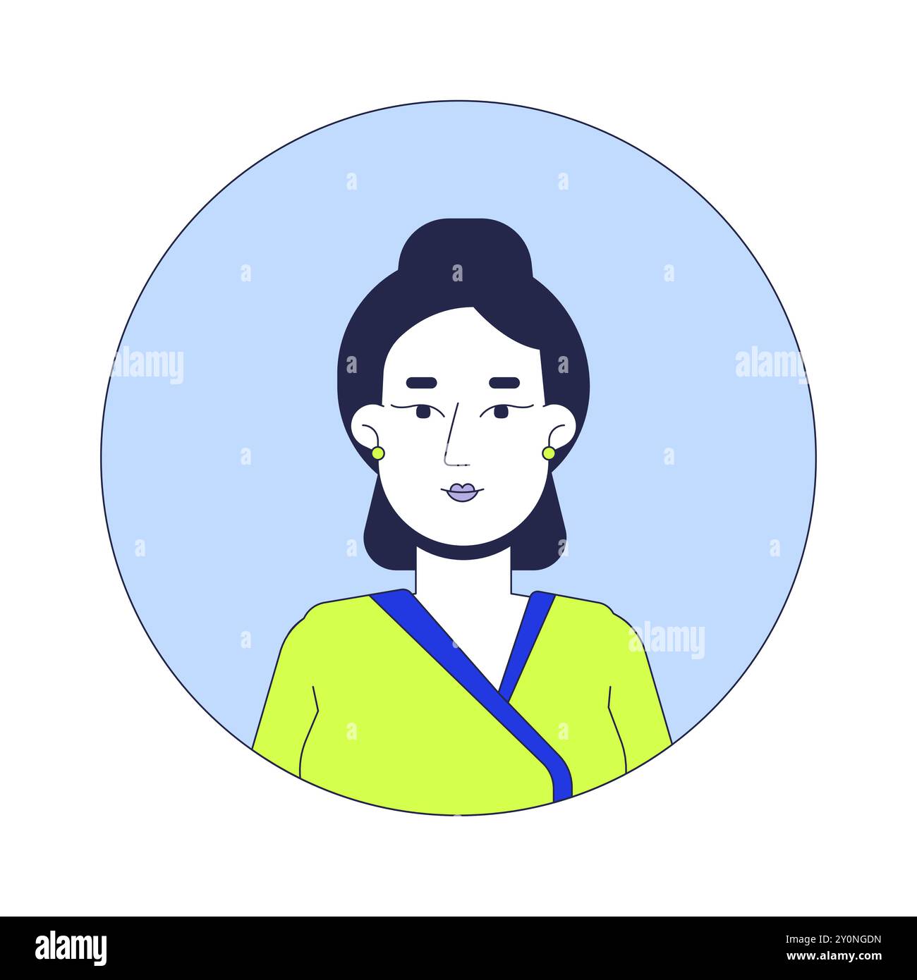 Kimono donna giapponese tradizionale illustrazione vettoriale lineare 2D. Illustrazione Vettoriale