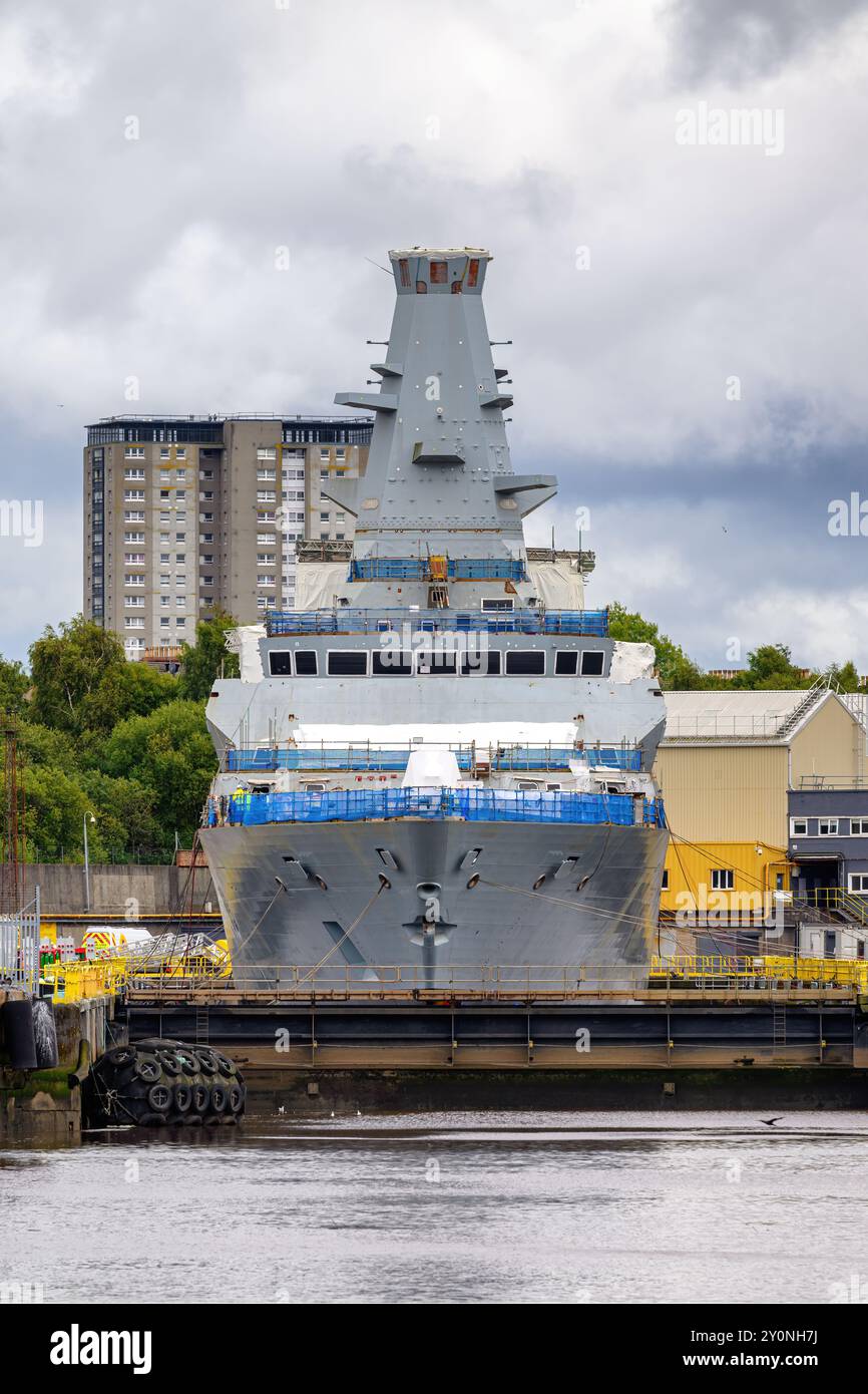 La futura HMS Glasgow (F88) è la prima delle otto fregate Type 26 costruite dalla BAE Systems nei cantieri Scotstoun e Govan di Glasgow. Foto Stock