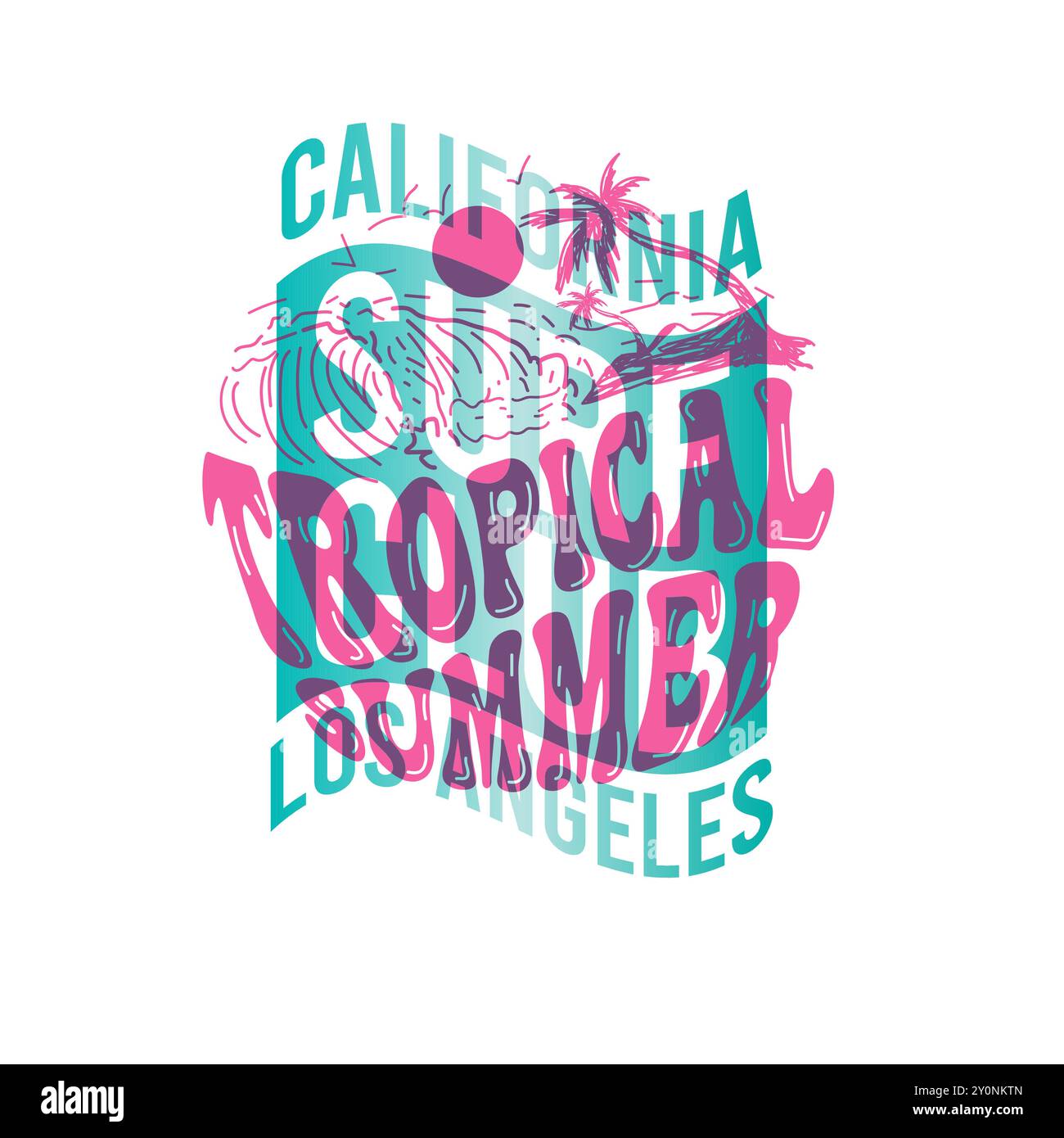 California surf club, tipografia tropicale estiva, tee design grafico da spiaggia Illustrazione Vettoriale