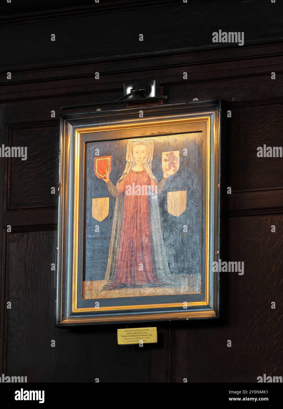 Ritratto di Dervorguilla di Galloway, Lady of Balliol, co-fondatrice, nella sala da pranzo del Balliol College dell'Università di Oxford, fondato nel 1263. Foto Stock