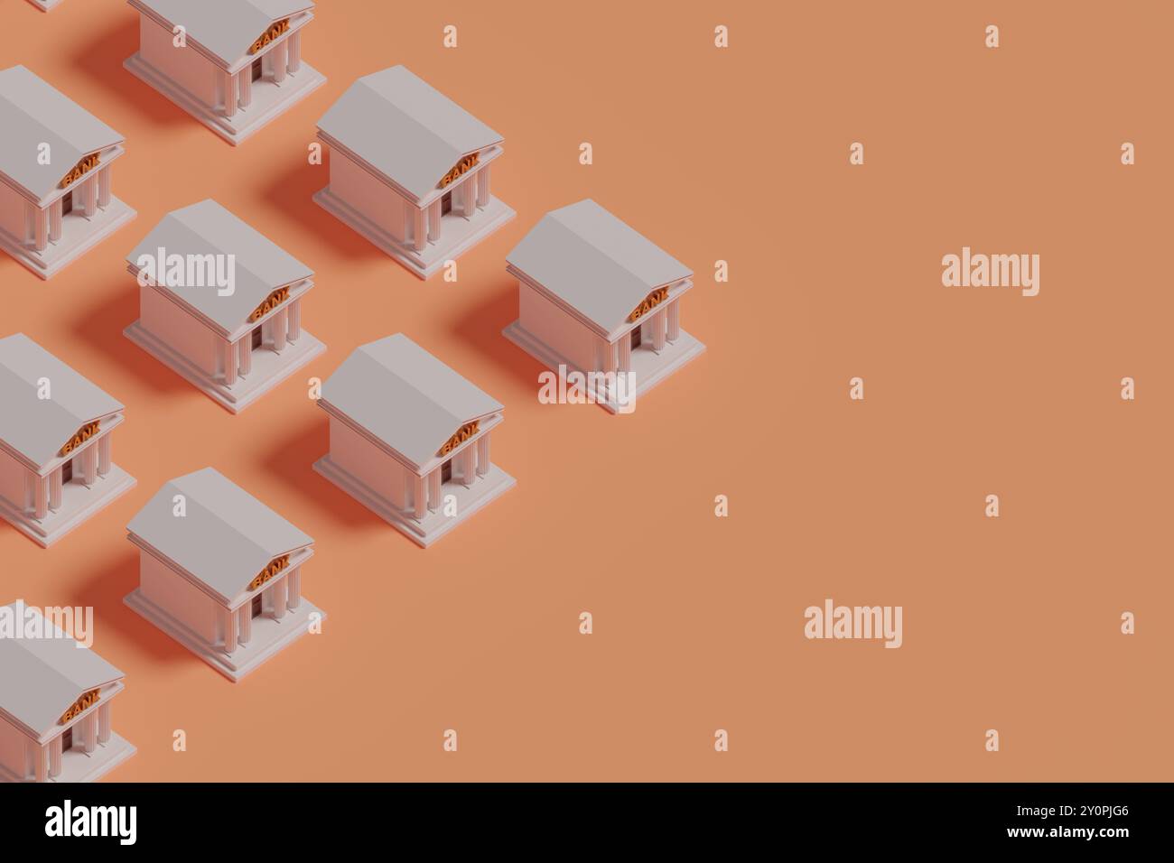 Schema degli edifici della banca con spazio di copia. illustrazione 3d. Foto Stock