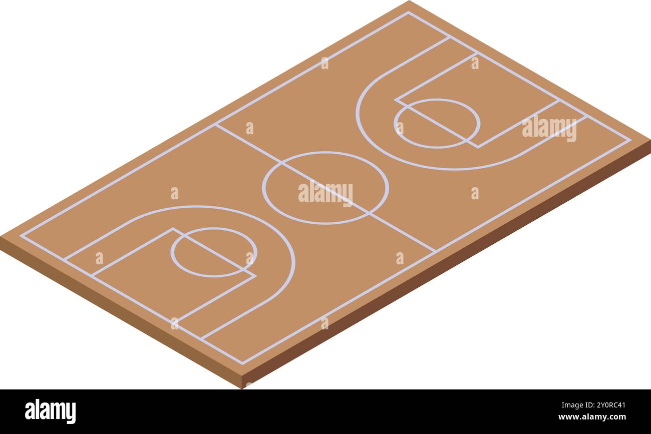 Illustrazione che mostra una vista isometrica di un campo da basket con i suoi contrassegni Illustrazione Vettoriale