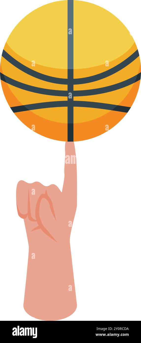 Mano di un cartoni animati che fa girare un pallacanestro sulla punta delle dita Illustrazione Vettoriale