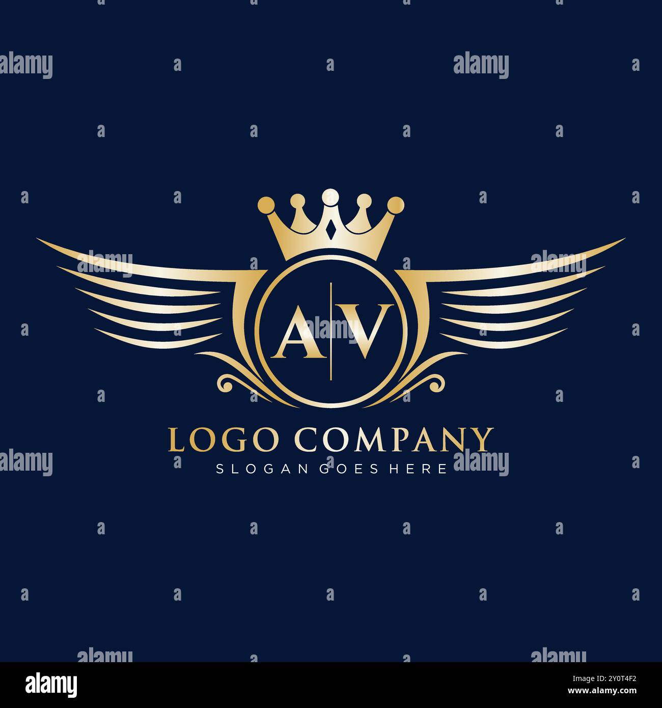 Iniziale lettera AV con logo Royal Wing Illustrazione Vettoriale