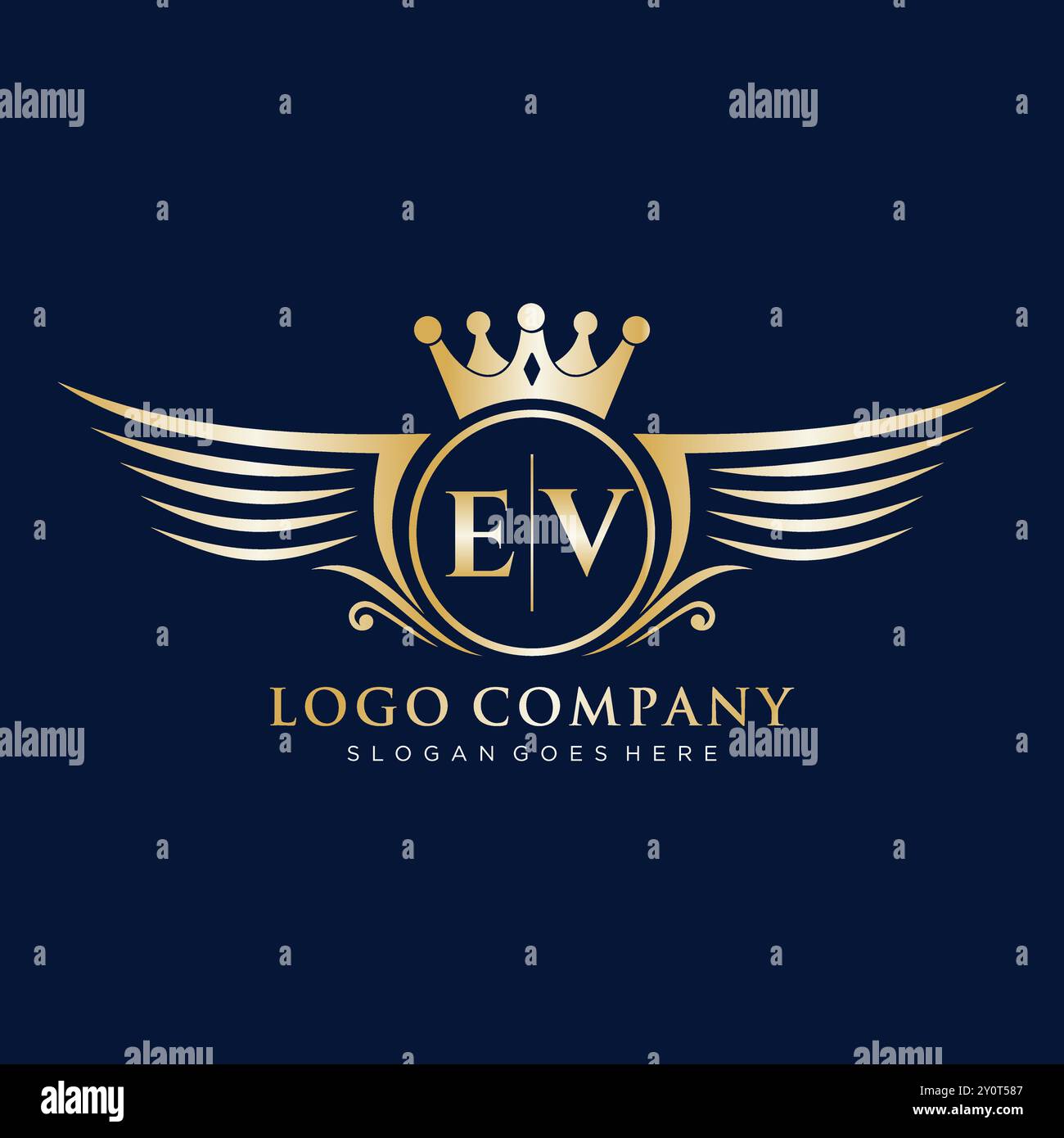 Lettera EV iniziale con logo Royal Wing Illustrazione Vettoriale