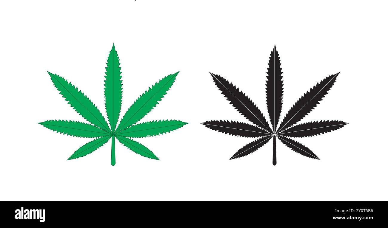 Icona foglia di marijuana con traccia modificabile e Pixel Perfect. Illustrazione Vettoriale