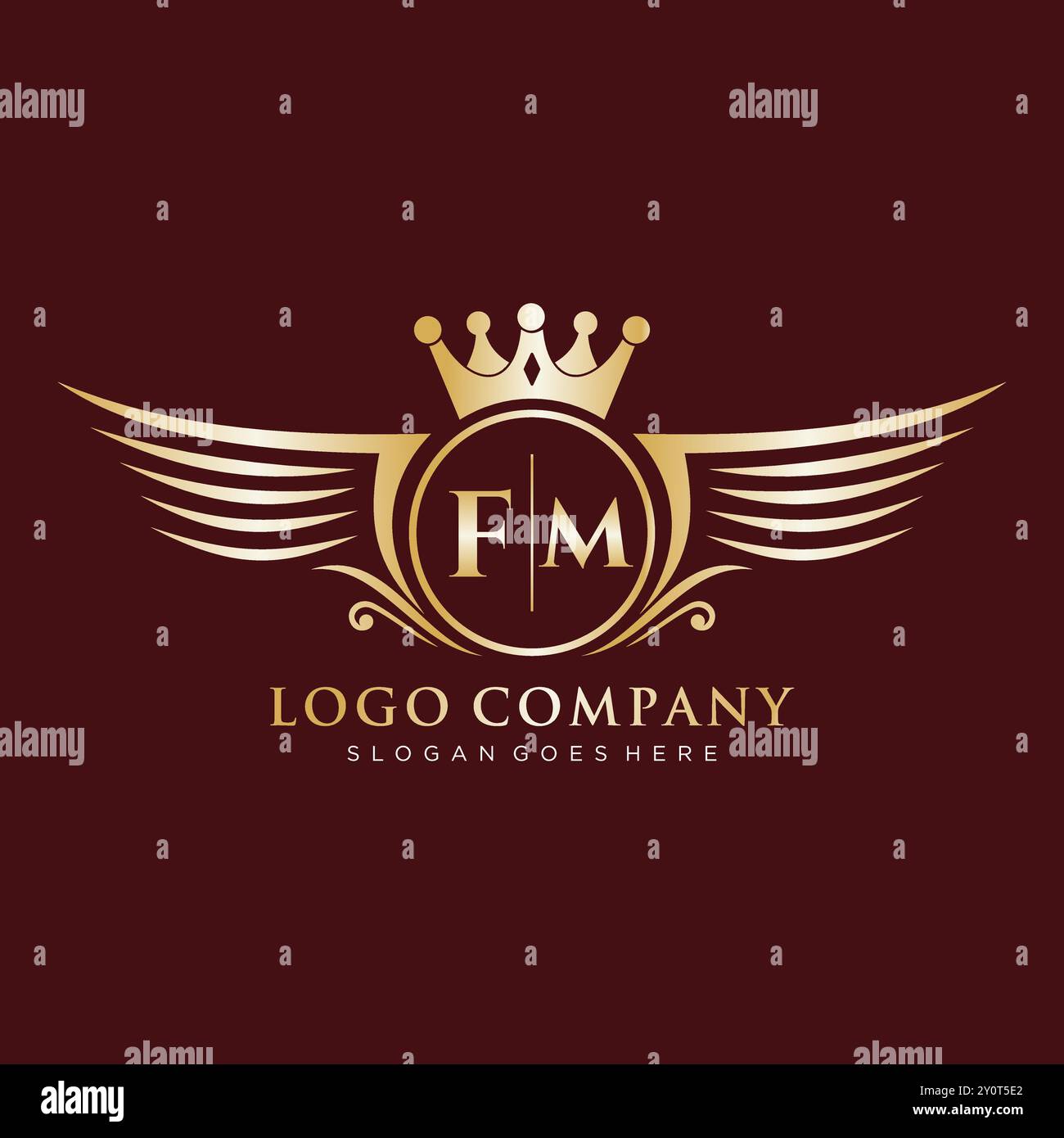 Iniziale lettera FM con logo Royal Wing Illustrazione Vettoriale