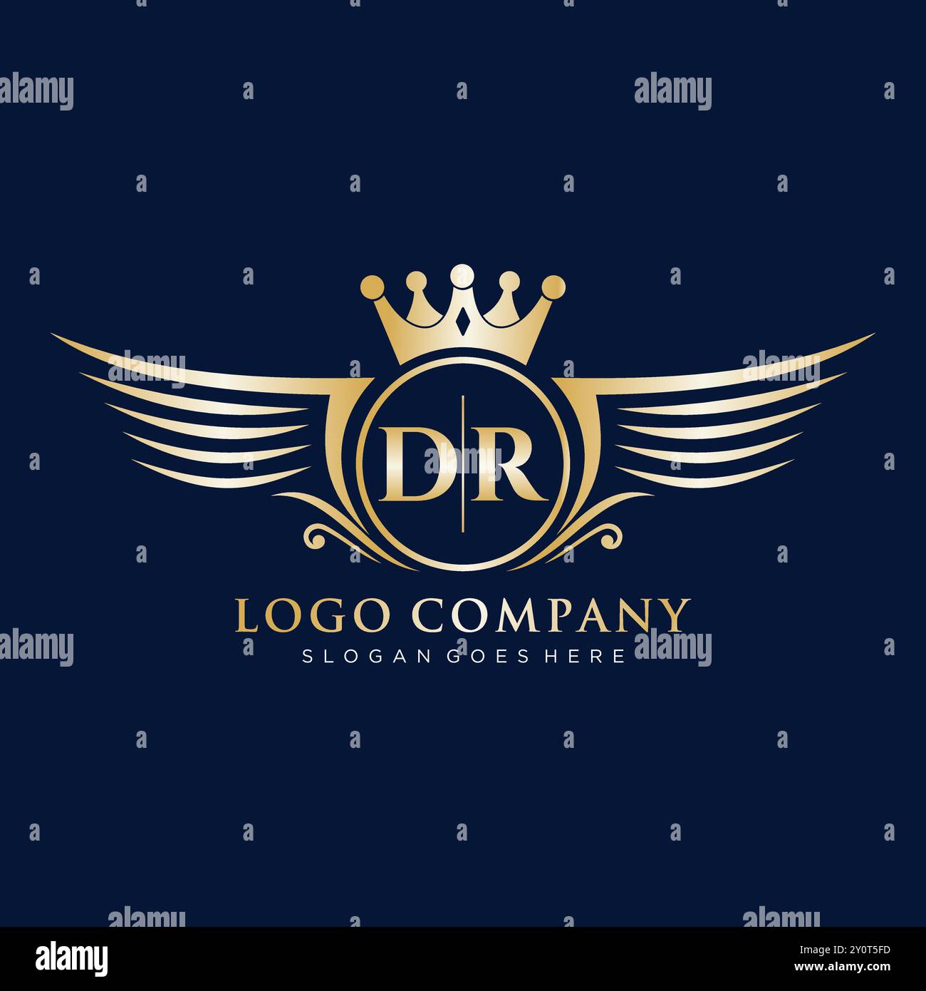Iniziale lettera DR con logo Royal Wing Illustrazione Vettoriale