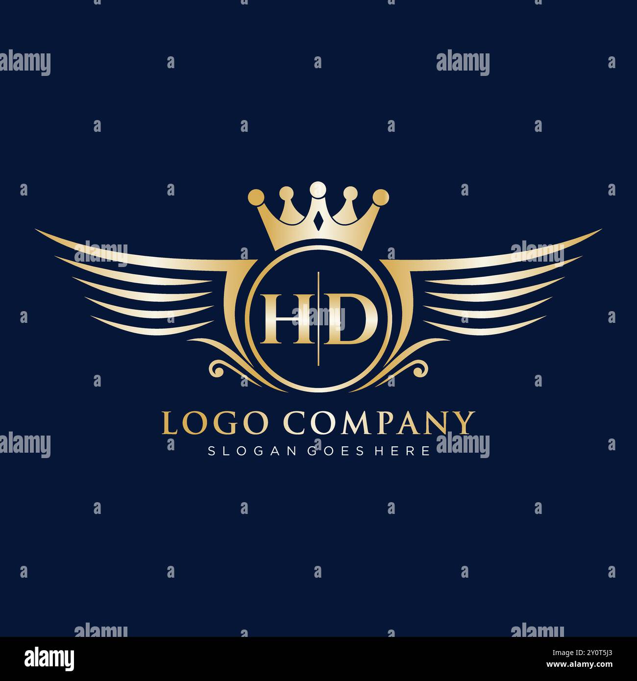Lettera iniziale HD con logo Royal Wing Illustrazione Vettoriale