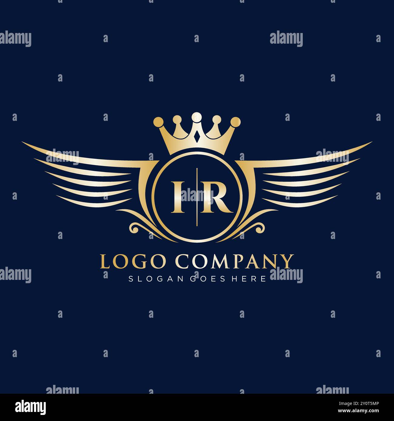 Iniziale lettera IR con logo Royal Wing Illustrazione Vettoriale