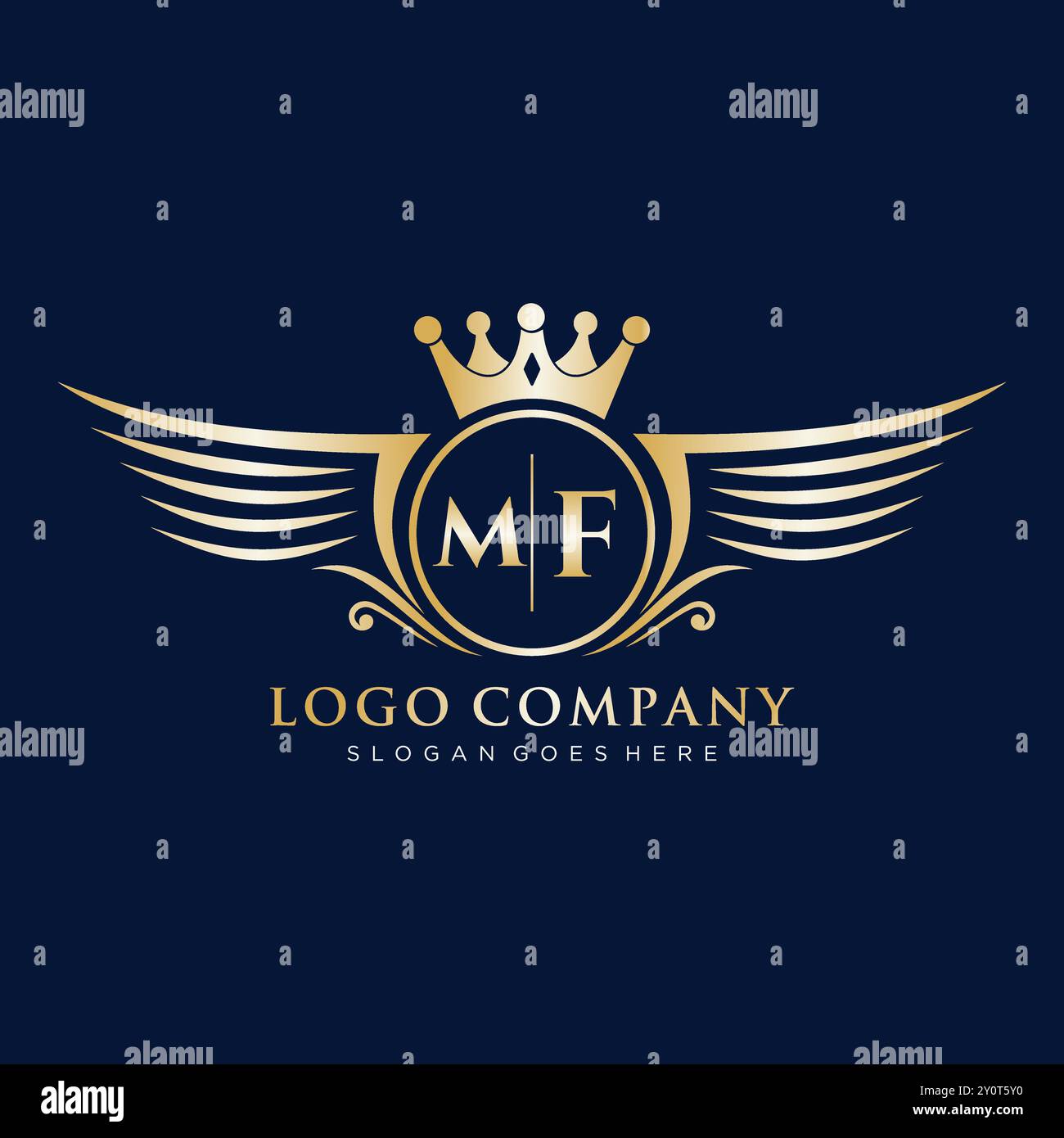 Iniziale lettera MF con logo Royal Wing Illustrazione Vettoriale