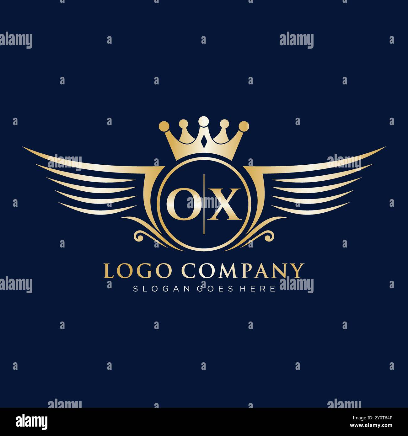 Iniziale lettera OX con logo Royal Wing Illustrazione Vettoriale