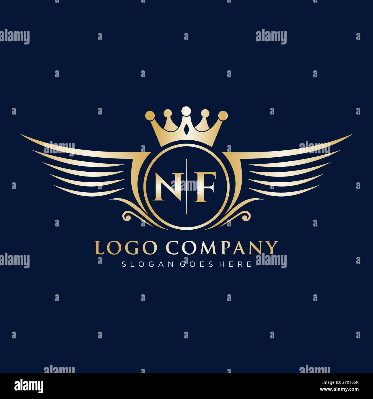 Iniziale lettera NF con logo Royal Wing Illustrazione Vettoriale