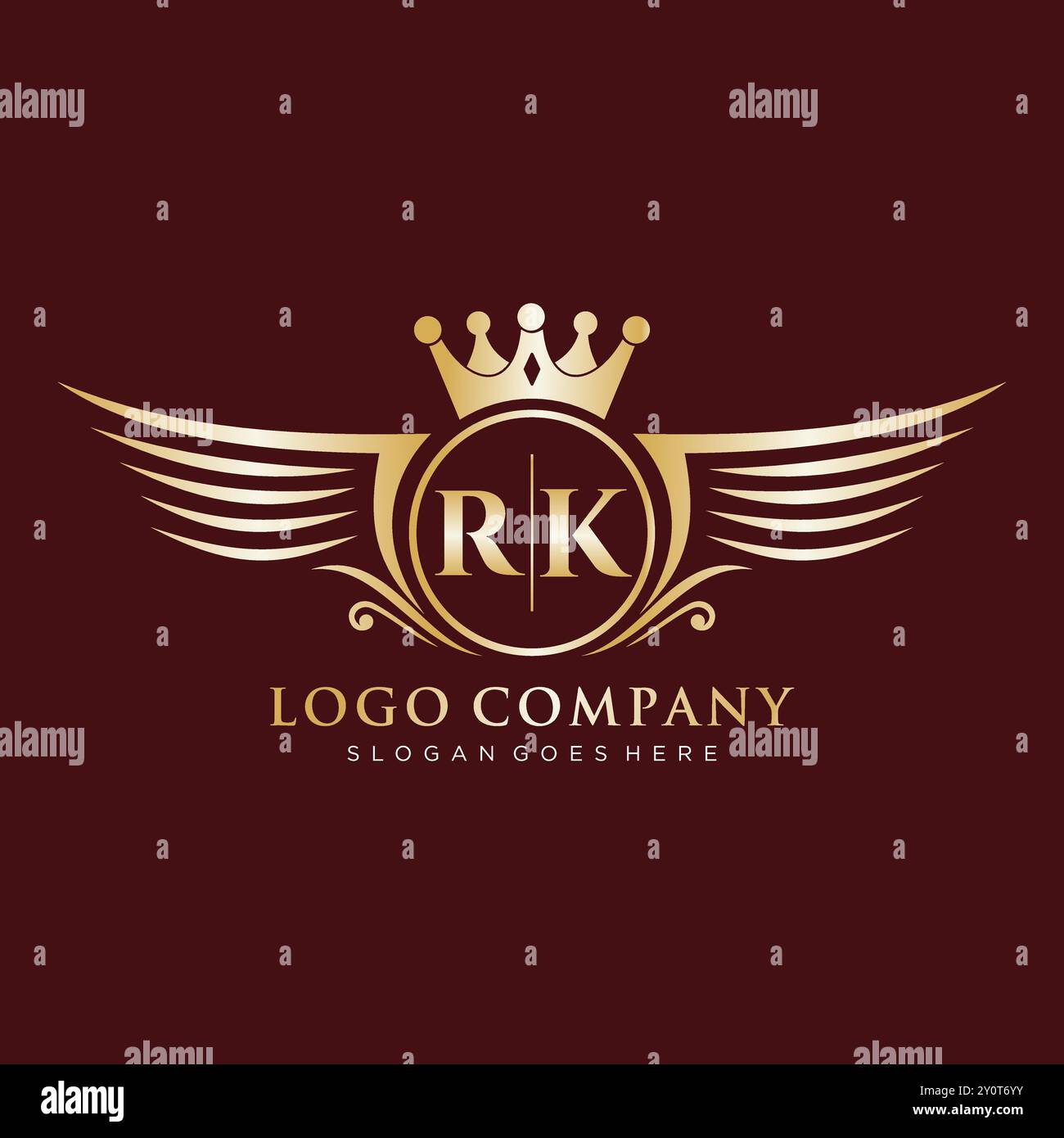 Iniziale lettera RK con logo Royal Wing Illustrazione Vettoriale