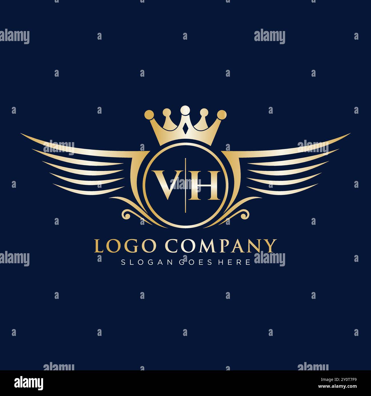 Iniziale lettera VH con logo Royal Wing Illustrazione Vettoriale