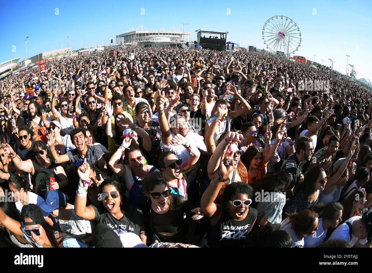 Rio de Janeiro, Brasile, 3 ottobre 2019. Fan e pubblico durante il festival Rock in Rio, nella città di Rio de Janeiro. Foto Stock