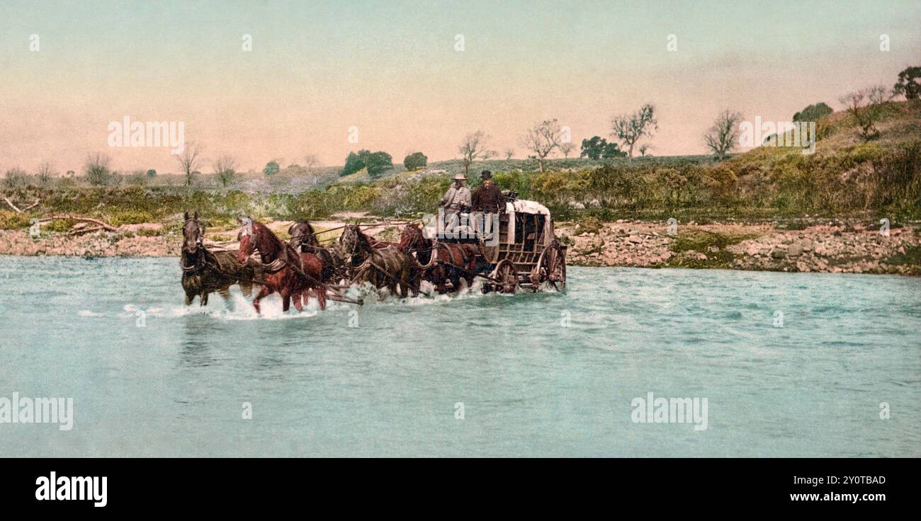 Attraversa il fiume Santa Ynez, California 1898. Foto Stock