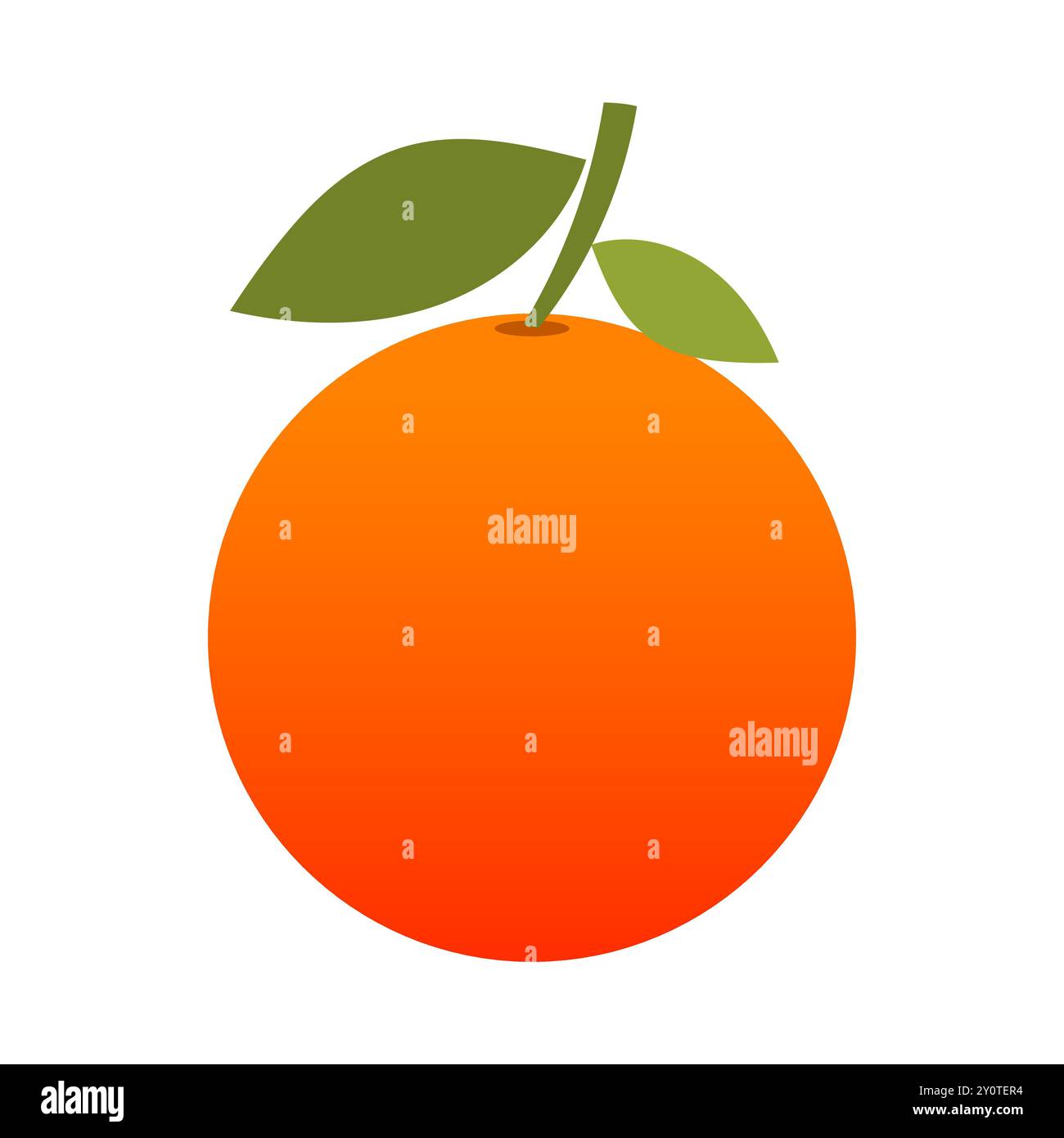 Illustrazione di frutta d'arancia con gambo verde e foglie di cartone animato Illustrazione Vettoriale