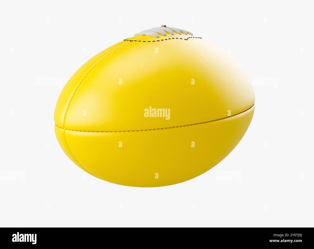Un generico giallo australiano senza marchio regola la palla da calcio su uno sfondo isolato in studio - rendering 3D. Foto Stock