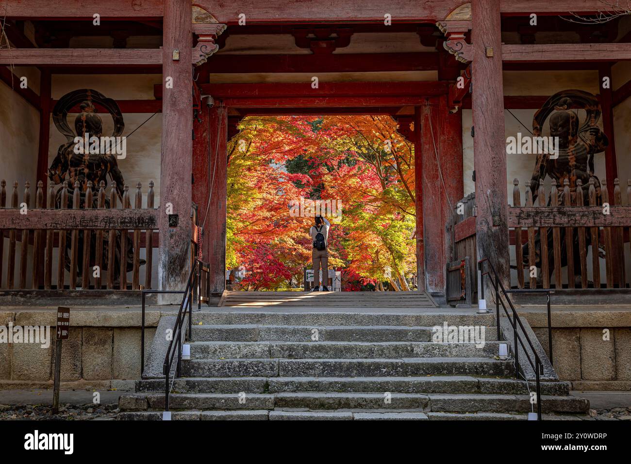 Il turista sta sta fotografando un tempio daigou ji con cancello giapponese Foto Stock
