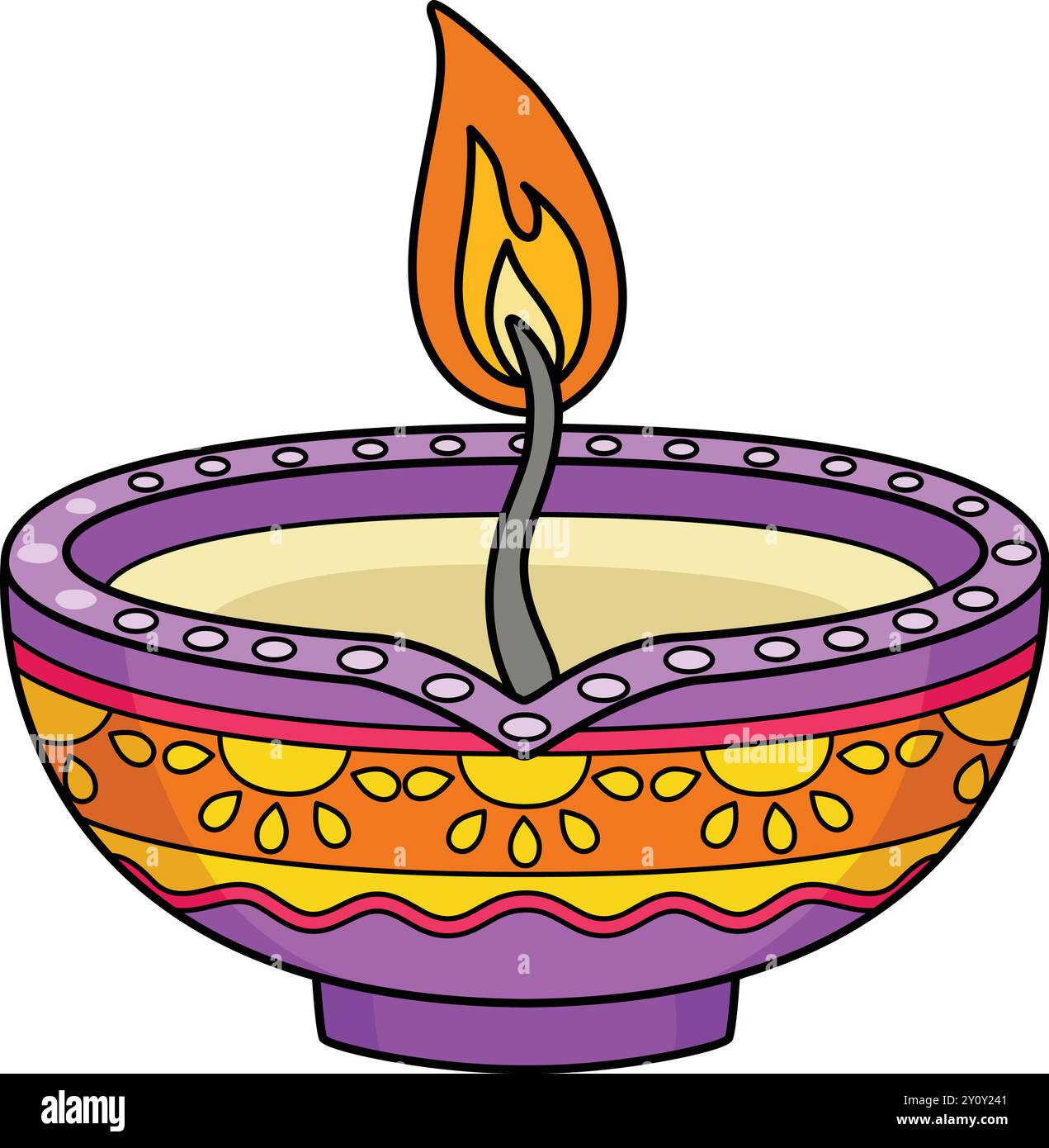 Illustrazione della Clipart colorata del cartone animato Diwali Diyas Illustrazione Vettoriale