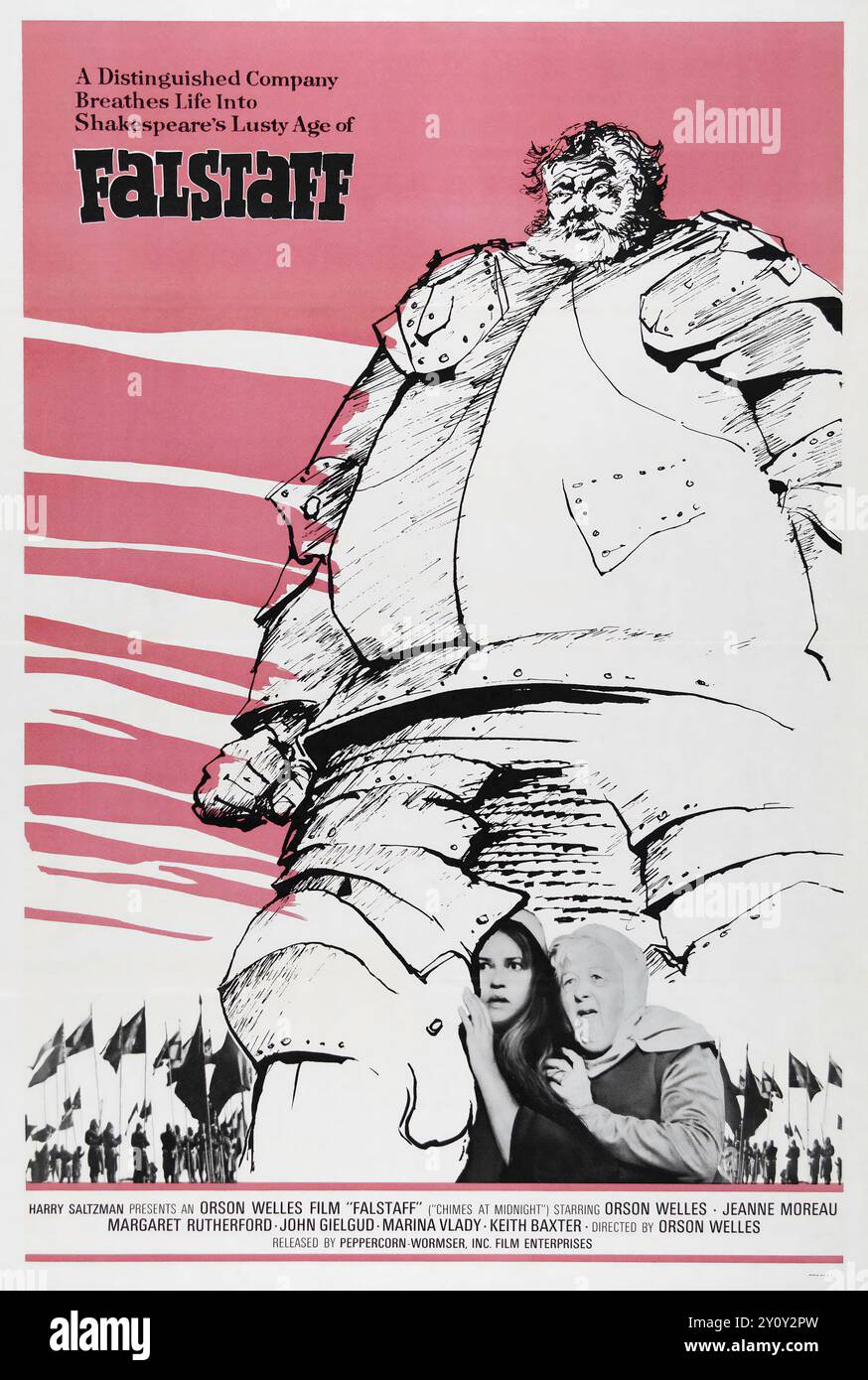 Poster cinematografico per l'uscita negli Stati Uniti del 1967 del film del 1966, Chimes at Midnight, intitolato Falstaff - An Orson Welles film Foto Stock