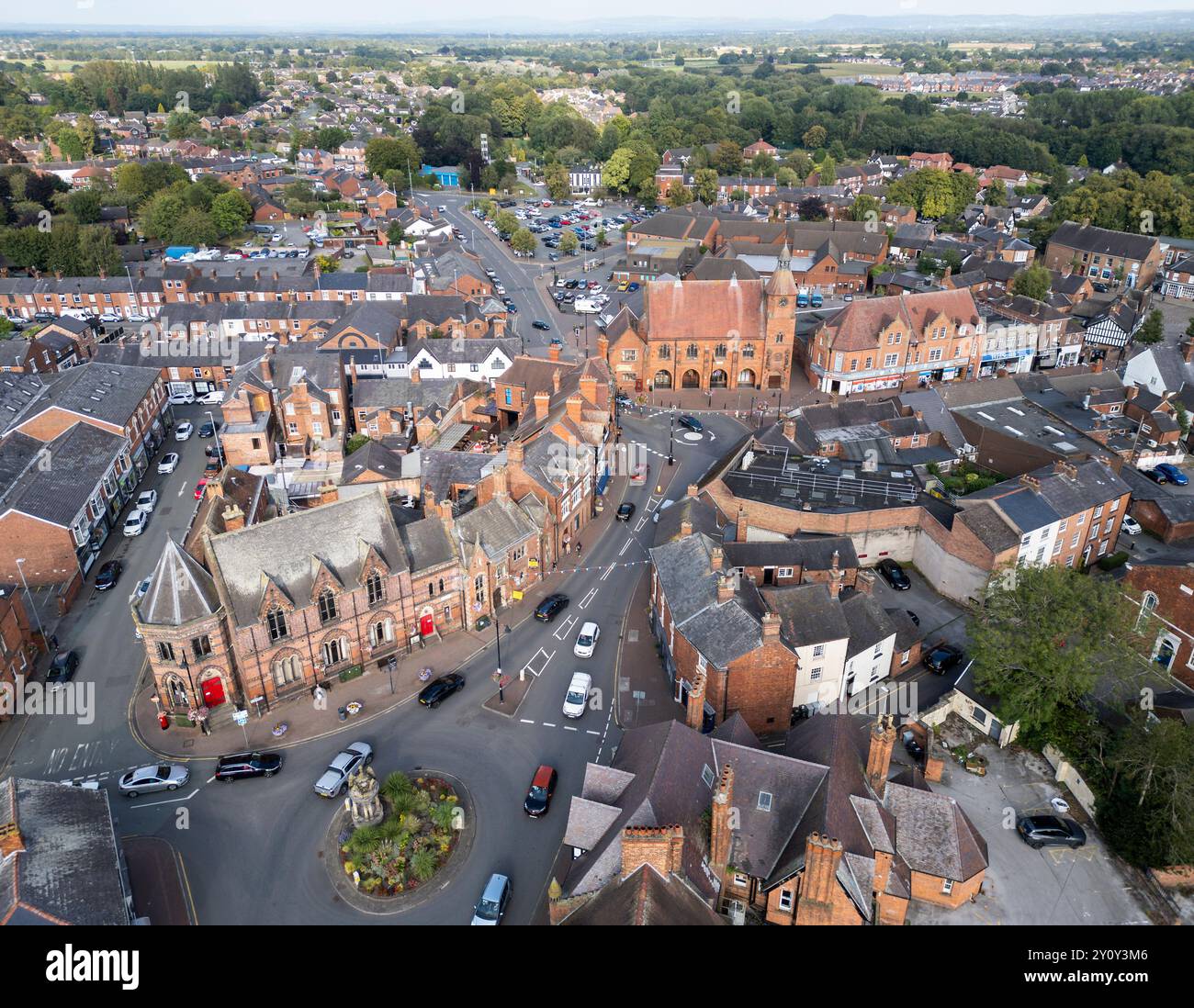 High Town, Sandbach, Cheshire, Inghilterra, vista aerea sul centro della città Foto Stock