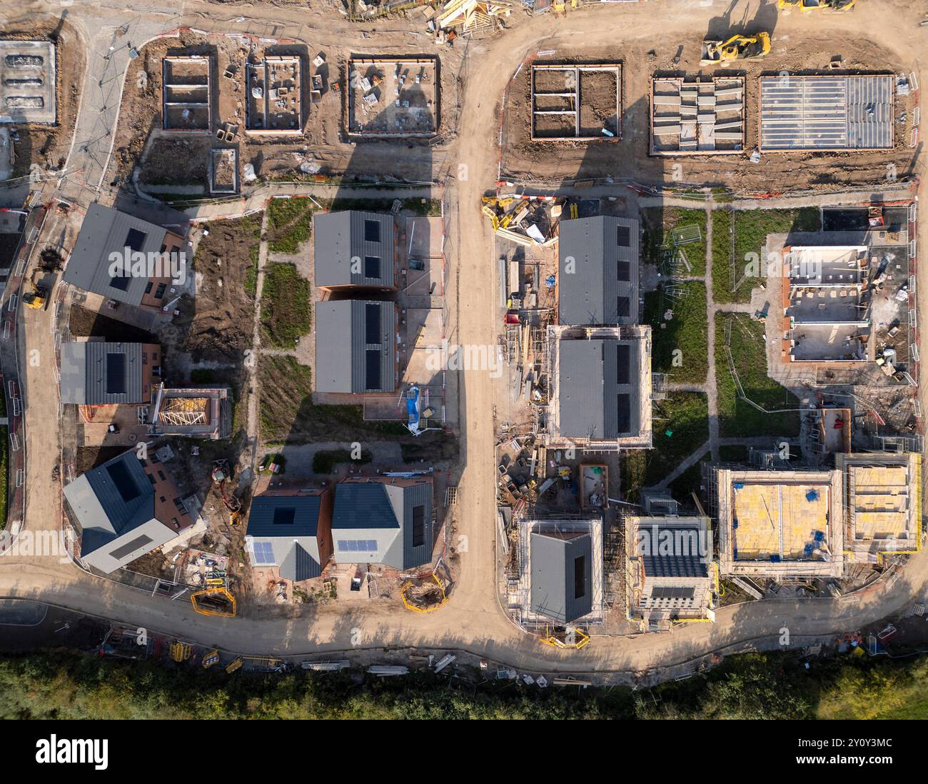 Nuova costruzione di edifici in costruzione, Middlewich, Cheshire, Inghilterra, vista dall'alto verso il basso Foto Stock