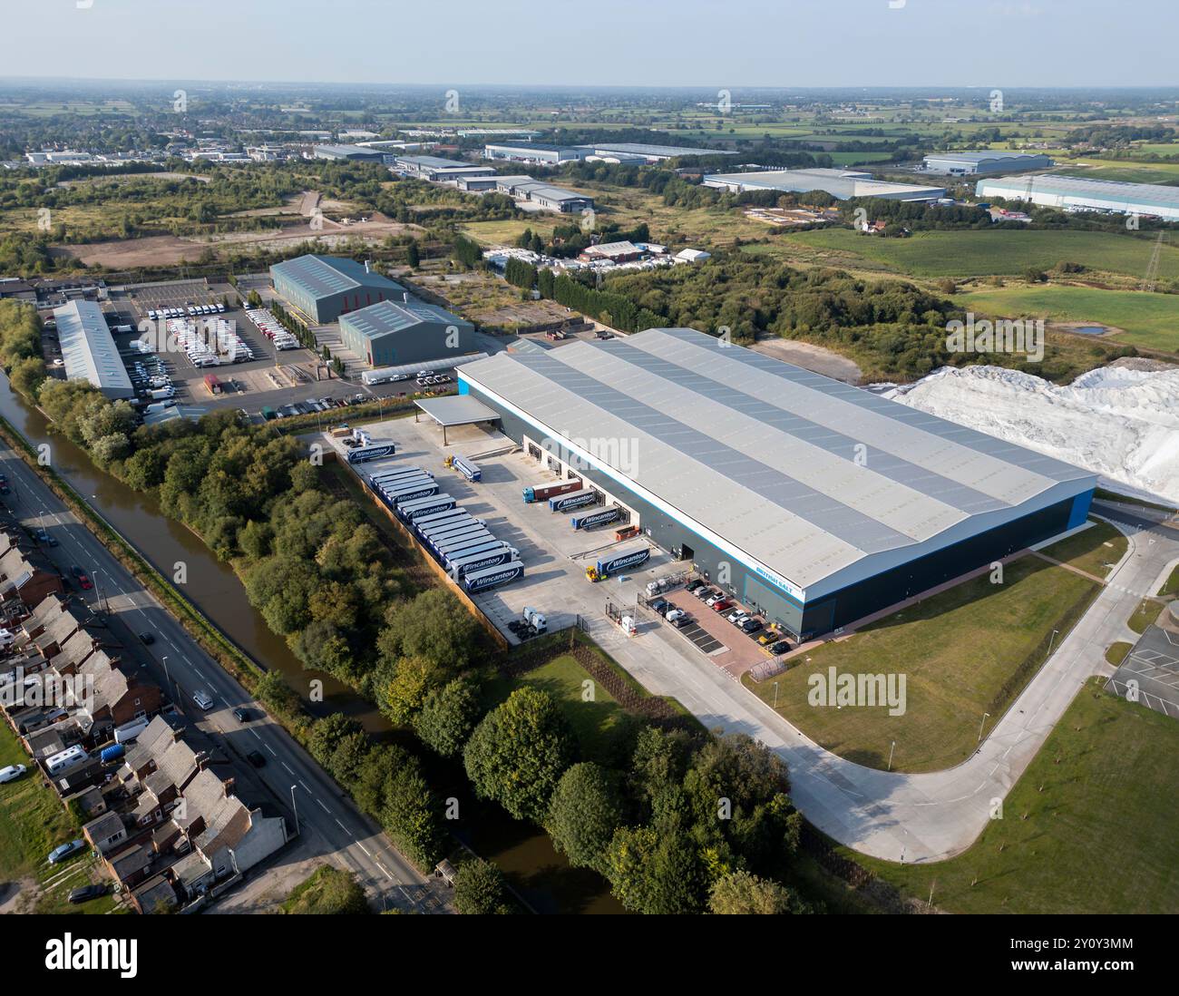 Impianto britannico di lavorazione e distribuzione del sale a Middlewich, Cheshire, Inghilterra, vista aerea Foto Stock
