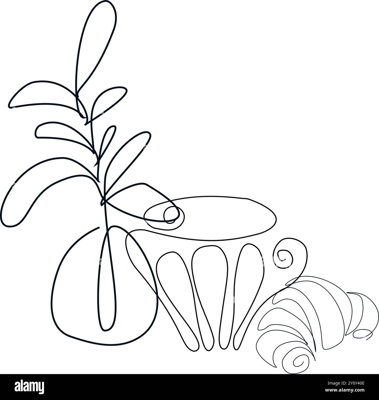 Tazza di caffè aromatico, tè alle erbe. Simbolo a riga singola ART su sfondo bianco. Semplice illustrazione vettoriale. Boccola grafica astratta Illustrazione Vettoriale